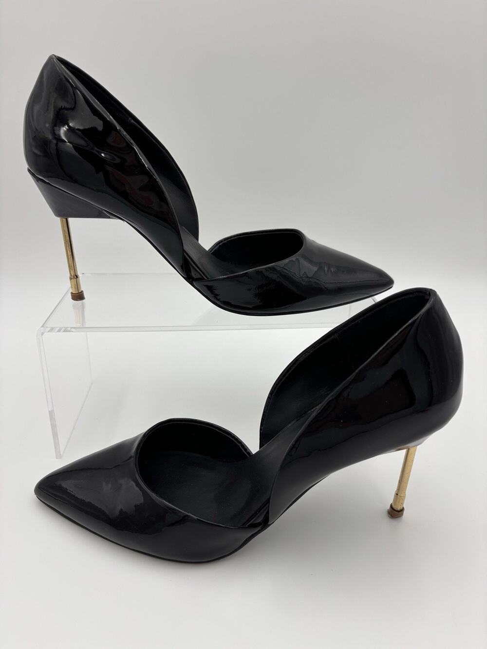 Kurt Geiger Bond D'Orsay Pumps Heels Black Patent Leather Size 38 / 8 Metal Heel